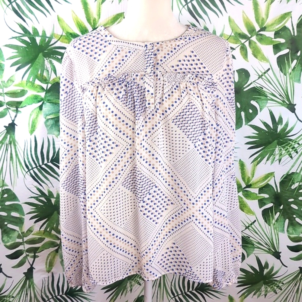Loft Outlet Blue Polka Dot Ruffled Blouse (Size: XL)
